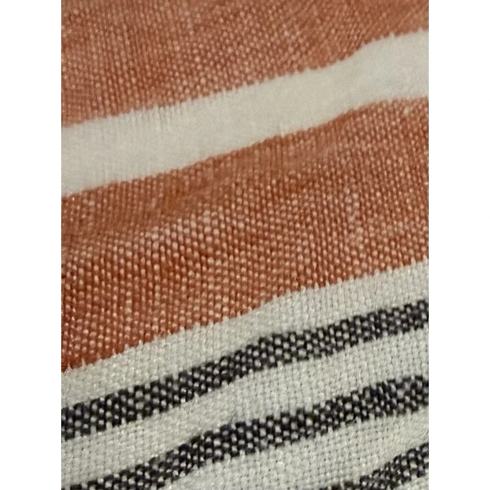 West Elm King 100% Linen Duvet Cover Natural Ivory Gray Terracotta Stripe 92x108